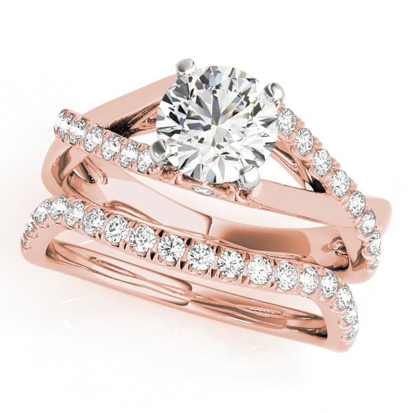 Double Row Split Shank Cathedral Engagement Ring, style 50944, On hand view in rose gold