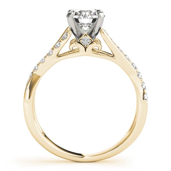 Double Row Split Shank Cathedral Engagement Ring, style 50944, Side view in yellow gold