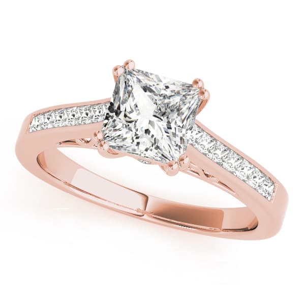 Channel Set Double Prong Engagement Ring, style 50945, Front view in rose gold