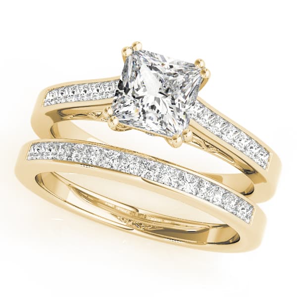 Channel Set Double Prong Engagement Ring, style 50945, On hand view in yellow gold