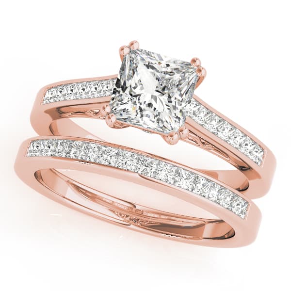Channel Set Double Prong Engagement Ring, style 50945, On hand view in rose gold