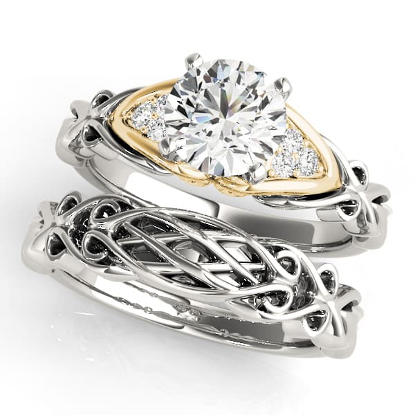 Nature Inspired Cluster Sides Engagement Ring, style 50947, On hand view in yellow gold