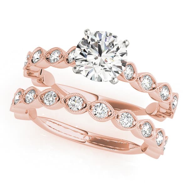 Vintage-Inspired Milgrain Engagement Ring, style 50948, On hand view in rose gold
