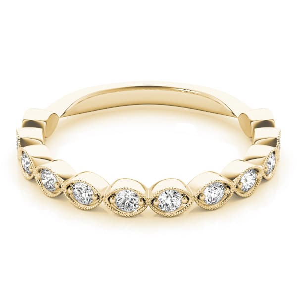 Vintage-Inspired Milgrain Wedding band (0.4 ct. tw.), On hand view in yellow gold