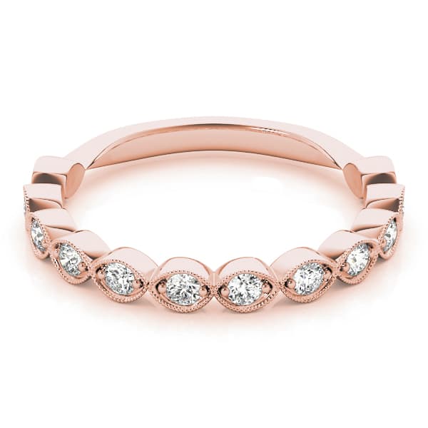 Vintage-Inspired Milgrain Wedding band (0.4 ct. tw.), On hand view in rose gold