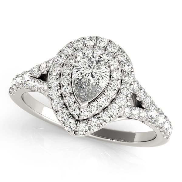 Pear Double Halo Split Shank Engagement Ring — style 50950 in 10k White Gold
