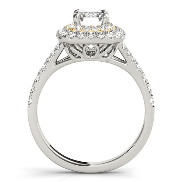 Double Halo Emerald Cut Engagement Ring, style 50951, Side view in yellow gold