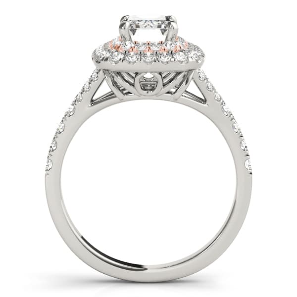 Double Halo Emerald Cut Engagement Ring, style 50951, Side view in rose gold