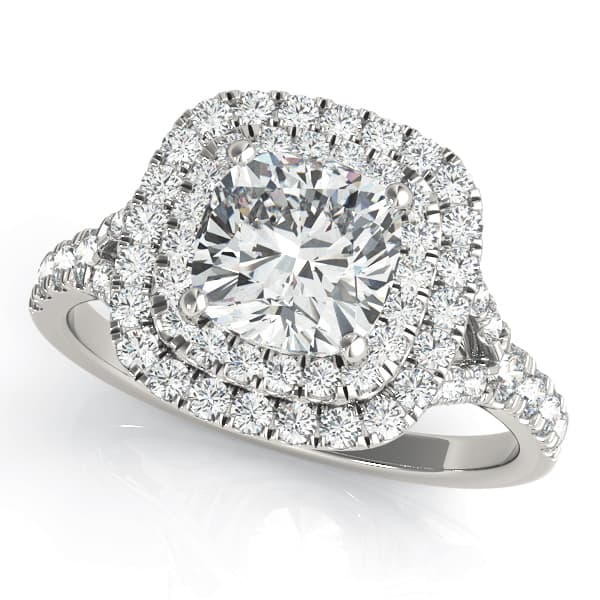 Cushion Cut Split Shank Double Halo Engagement Ring — style 50952 in 10k White Gold