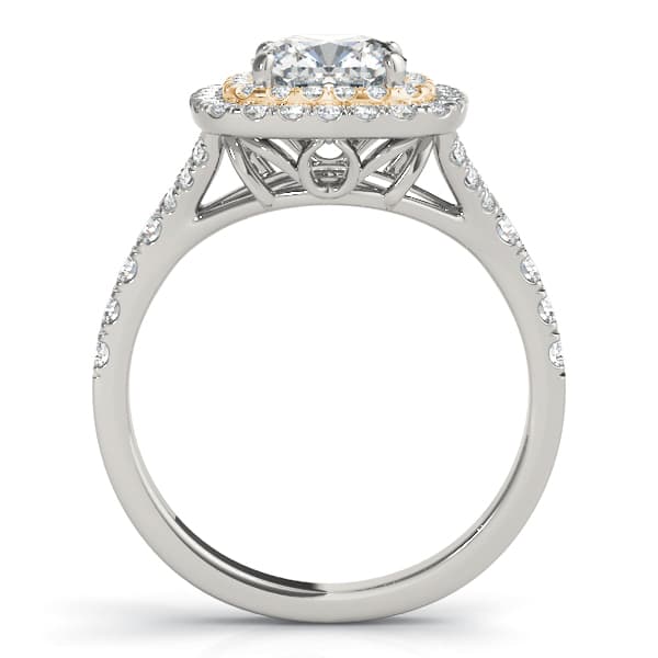 Cushion Cut Split Shank Double Halo Engagement Ring, style 50952, Side view in yellow gold