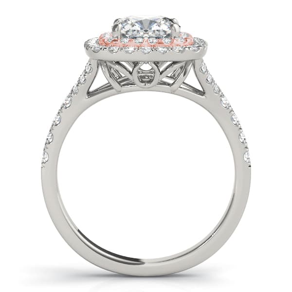 Cushion Cut Split Shank Double Halo Engagement Ring, style 50952, Side view in rose gold