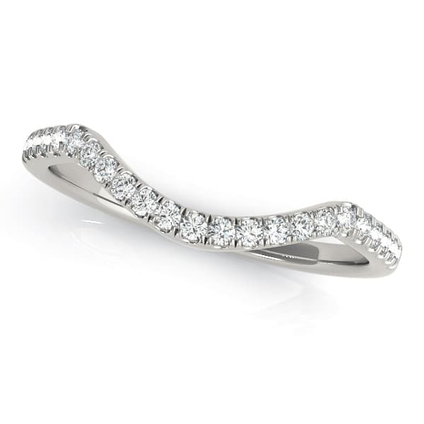 Curved Split Prong Wedding Band — White Gold