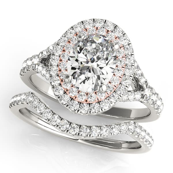 Oval Double Halo Split Shank Engagement Ring, style 50953, On hand view in rose gold