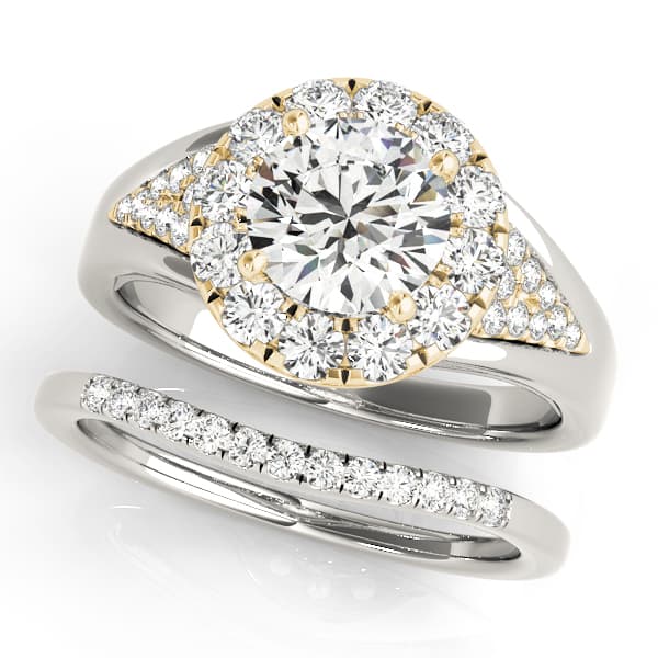 Vintage Round Halo Engagement Ring, style 50955, On hand view in yellow gold