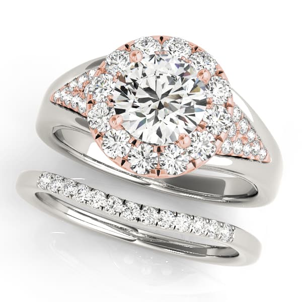 Vintage Round Halo Engagement Ring, style 50955, On hand view in rose gold