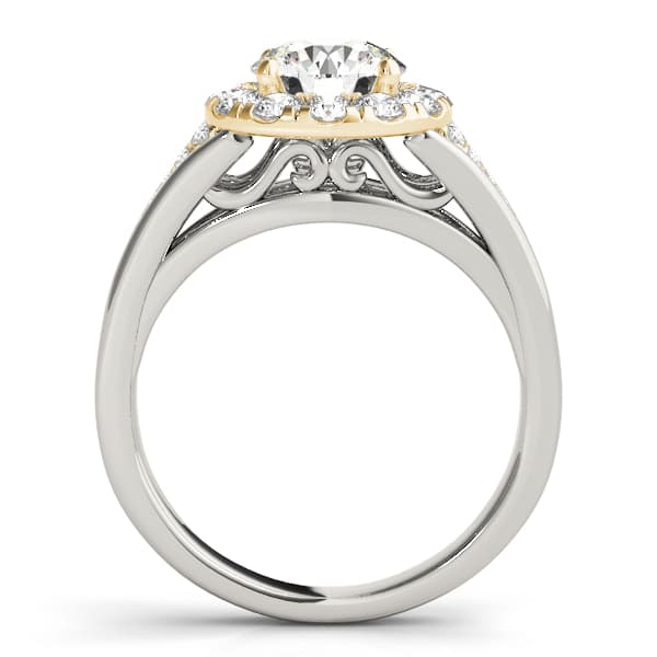 Vintage Round Halo Engagement Ring, style 50955, Side view in yellow gold