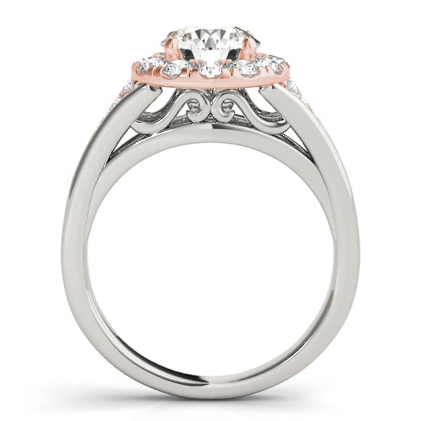 Vintage Round Halo Engagement Ring, style 50955, Side view in rose gold