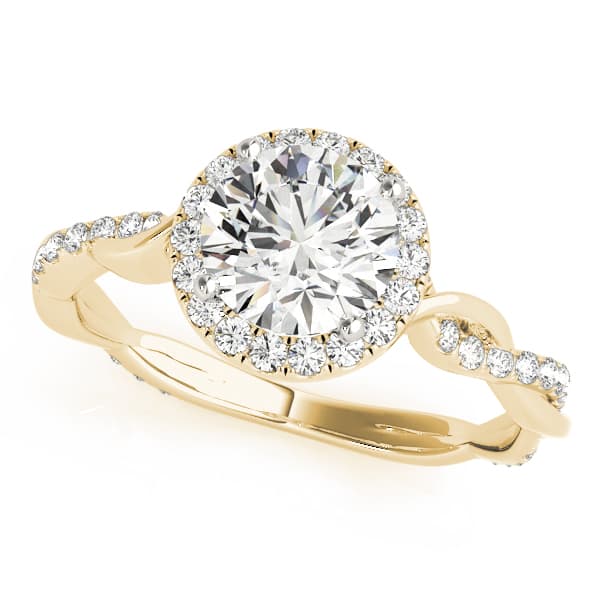 Round Twisting Halo Engagement Ring, style 50956, Front view in yellow gold