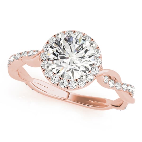 Round Twisting Halo Engagement Ring, style 50956, Front view in rose gold