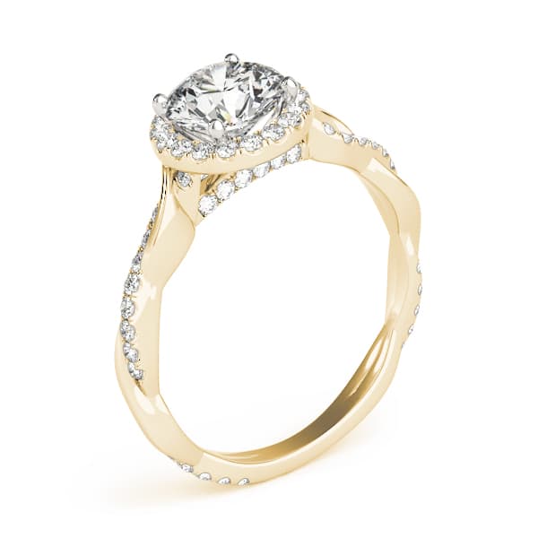 Round Twisting Halo Engagement Ring, style 50956, Angle view in yellow gold
