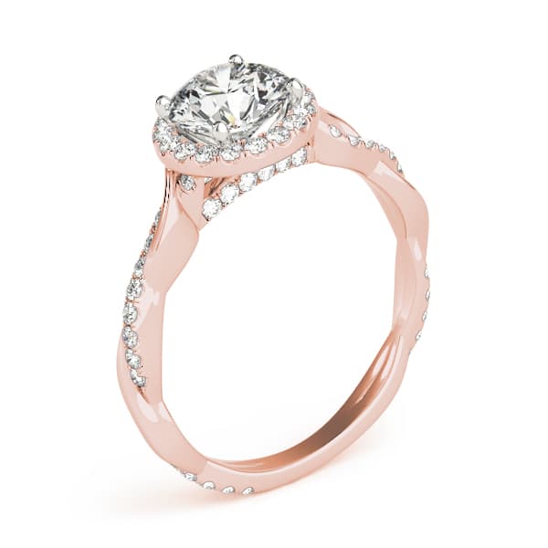 Round Twisting Halo Engagement Ring, style 50956, Angle view in rose gold