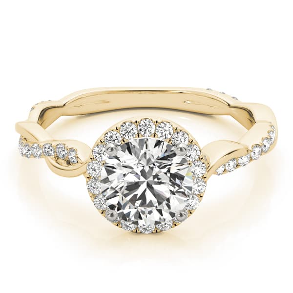 Round Twisting Halo Engagement Ring, style 50956, On hand view in yellow gold