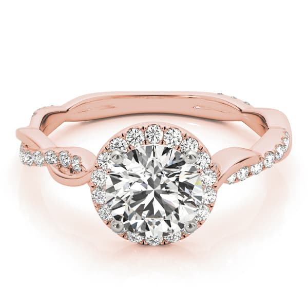 Round Twisting Halo Engagement Ring, style 50956, On hand view in rose gold