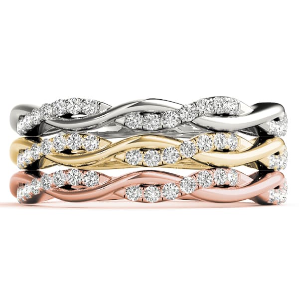 Accented Twisting Wedding Band (0.2 ct. tw.), Top view in white gold or platinum