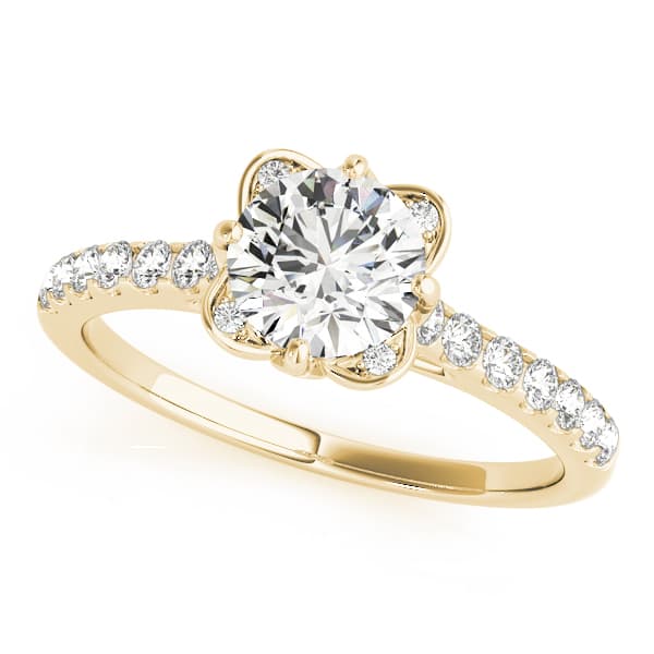Vintage Floral Shape U-Prong Halo Engagement Ring, style 50957, Front view in yellow gold