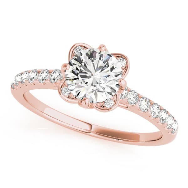 Vintage Floral Shape U-Prong Halo Engagement Ring, style 50957, Front view in rose gold