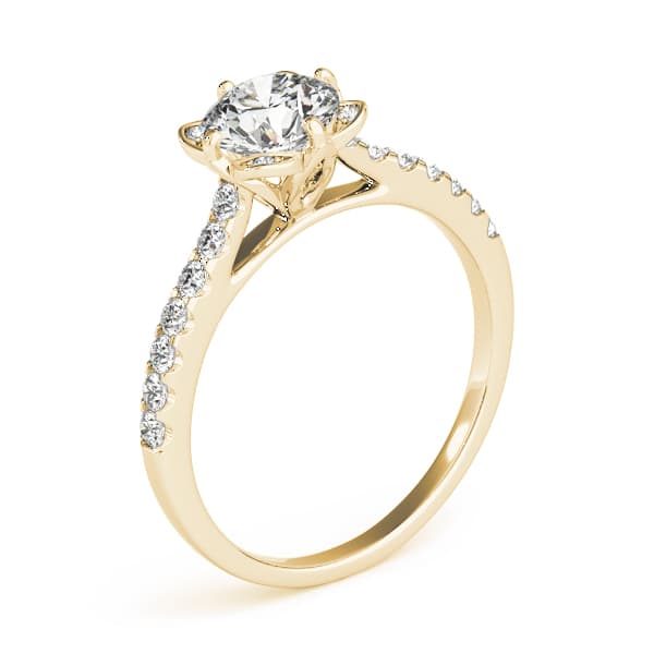 Vintage Floral Shape U-Prong Halo Engagement Ring, style 50957, Angle view in yellow gold