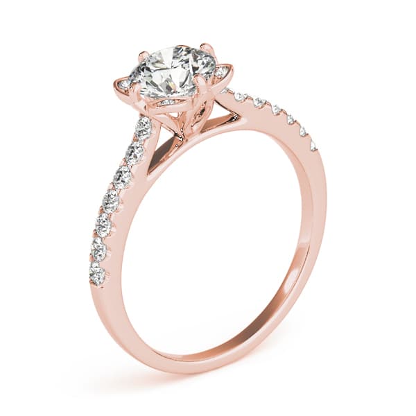 Vintage Floral Shape U-Prong Halo Engagement Ring, style 50957, Angle view in rose gold