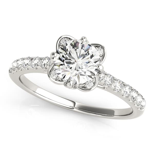 Vintage Floral Shape U-Prong Halo Engagement Ring — style 50957 in 10k White Gold