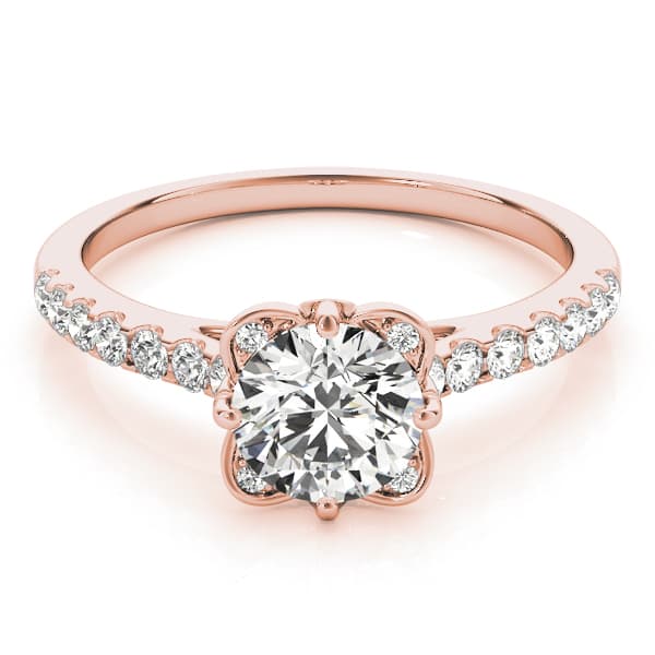 Vintage Floral Shape U-Prong Halo Engagement Ring, style 50957, On hand view in rose gold