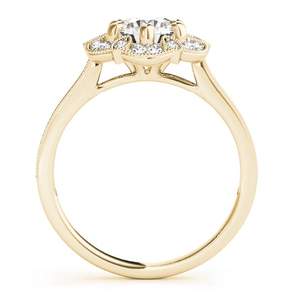 Single Row Halo Floral Milgrain Engagement Ring, style 50959, Side view in yellow gold