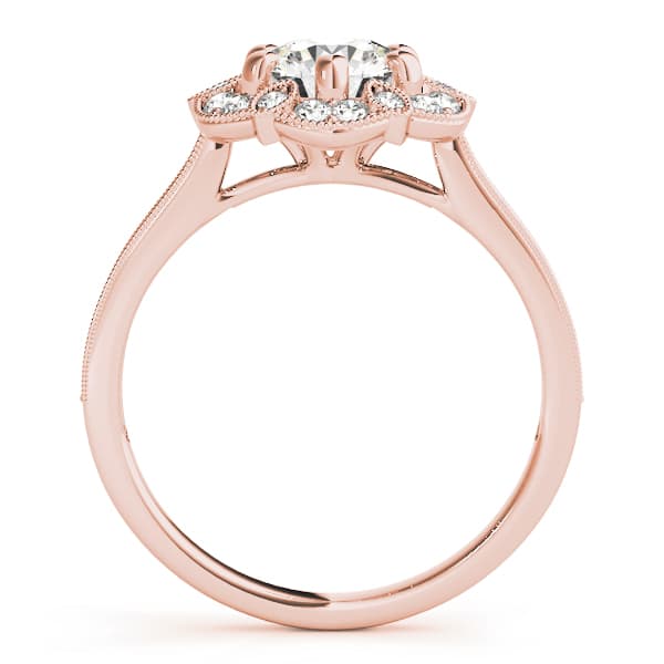 Single Row Halo Floral Milgrain Engagement Ring, style 50959, Side view in rose gold