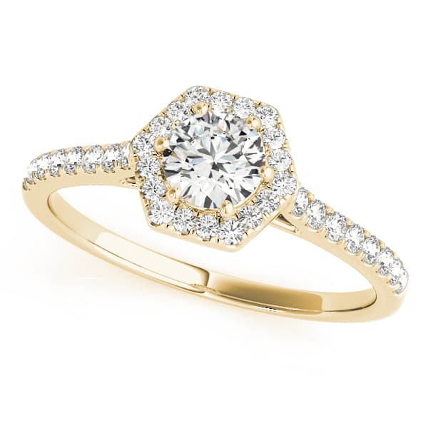 Single Row Cathedral Halo Engagement Ring, style 50960, Front view in yellow gold