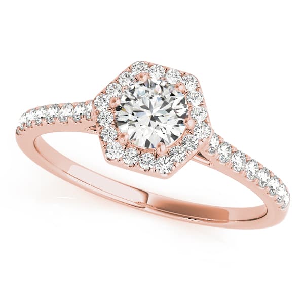 Single Row Cathedral Halo Engagement Ring, style 50960, Front view in rose gold