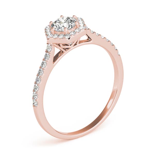 Single Row Cathedral Halo Engagement Ring, style 50960, Angle view in rose gold