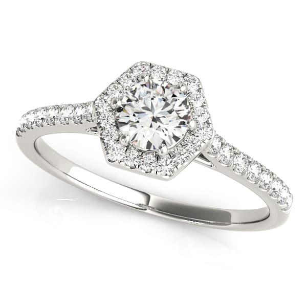 Single Row Cathedral Halo Engagement Ring — style 50960 in 10k White Gold
