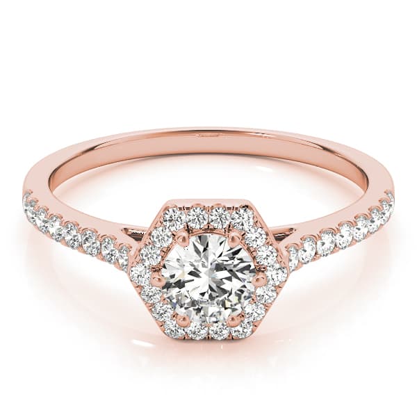 Single Row Cathedral Halo Engagement Ring, style 50960, On hand view in rose gold