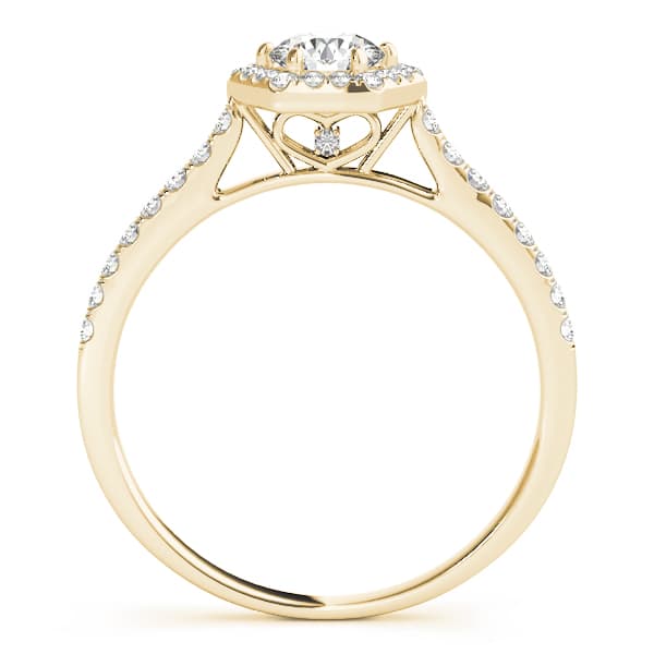 Single Row Cathedral Halo Engagement Ring, style 50960, Side view in yellow gold