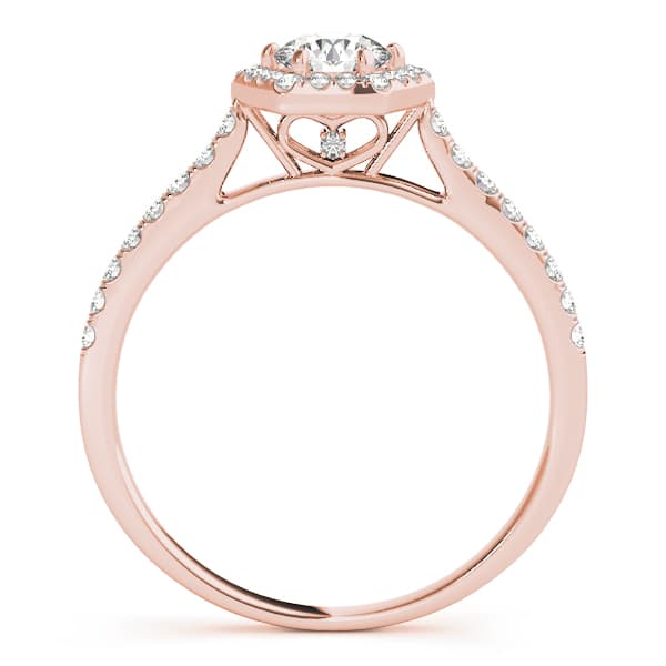 Single Row Cathedral Halo Engagement Ring, style 50960, Side view in rose gold