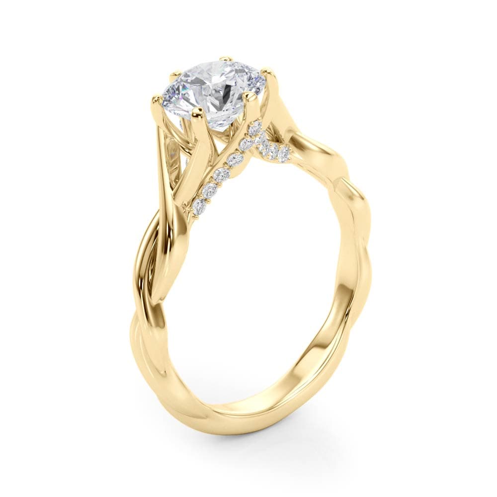 Twisted Shank Hidden Halo Engagement Ring, style 50961, Angle view in yellow gold