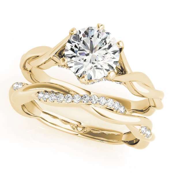 Twisted Shank Hidden Halo Engagement Ring, style 50961, On hand view in yellow gold