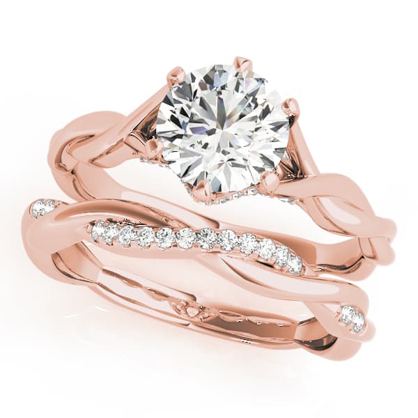 Twisted Shank Hidden Halo Engagement Ring, style 50961, On hand view in rose gold