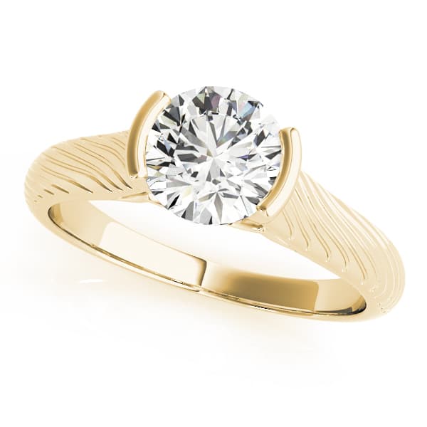 Solitaire Filigree Half Bezel Engagement Ring, style 50964, Front view in yellow gold