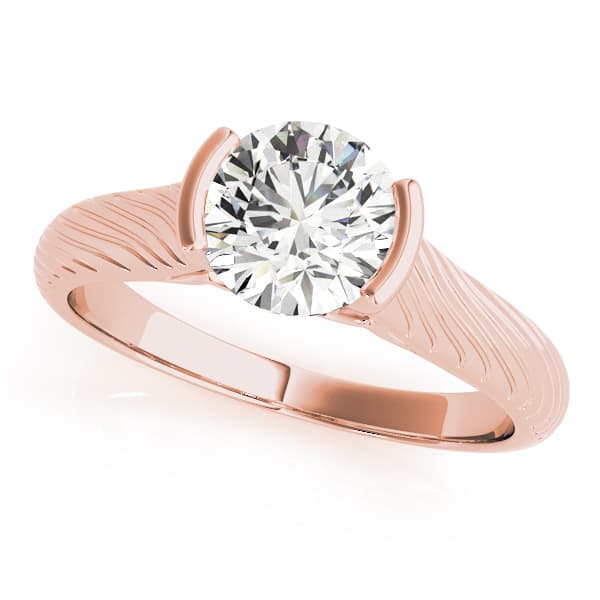 Solitaire Filigree Half Bezel Engagement Ring, style 50964, Front view in rose gold