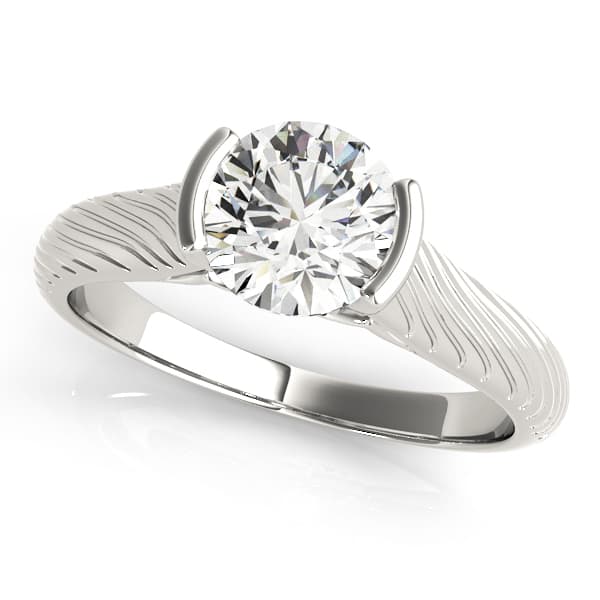 Solitaire Filigree Half Bezel Engagement Rings — style 50964 in 10k White Gold