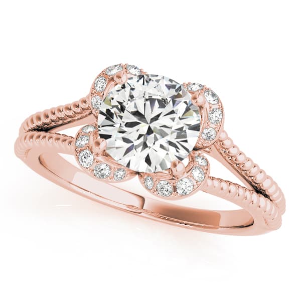 Round Halo Split Shank Engagement Ring, style 50966, Front view in rose gold